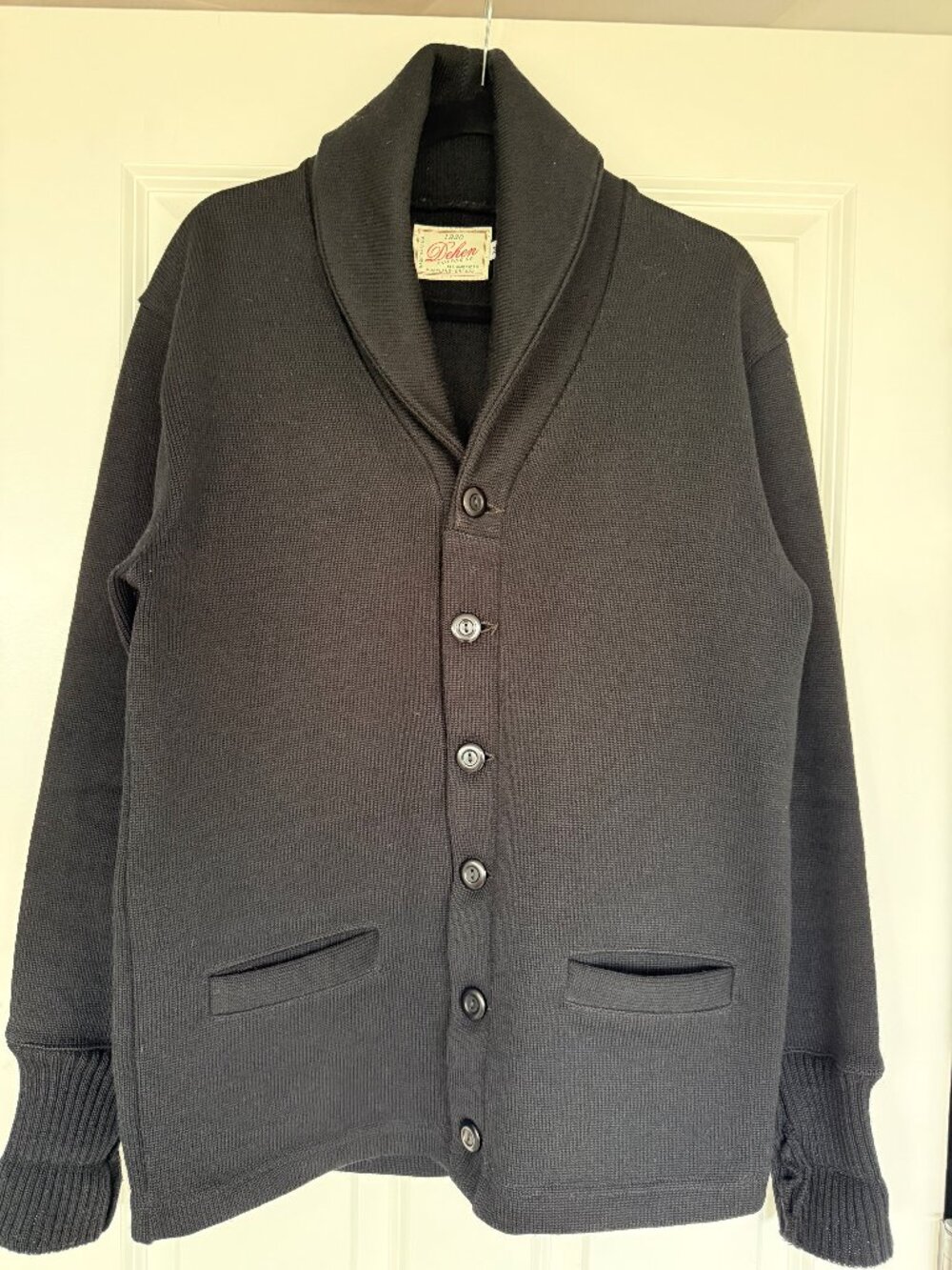 Dehen 1920 Shawl Sweater Coat Black M Heavyweight Wool Made in USA